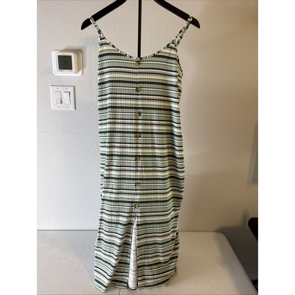 No Boundaries Women's Striped Button-Front Knit Maxi Dress Sleeveless Size XL